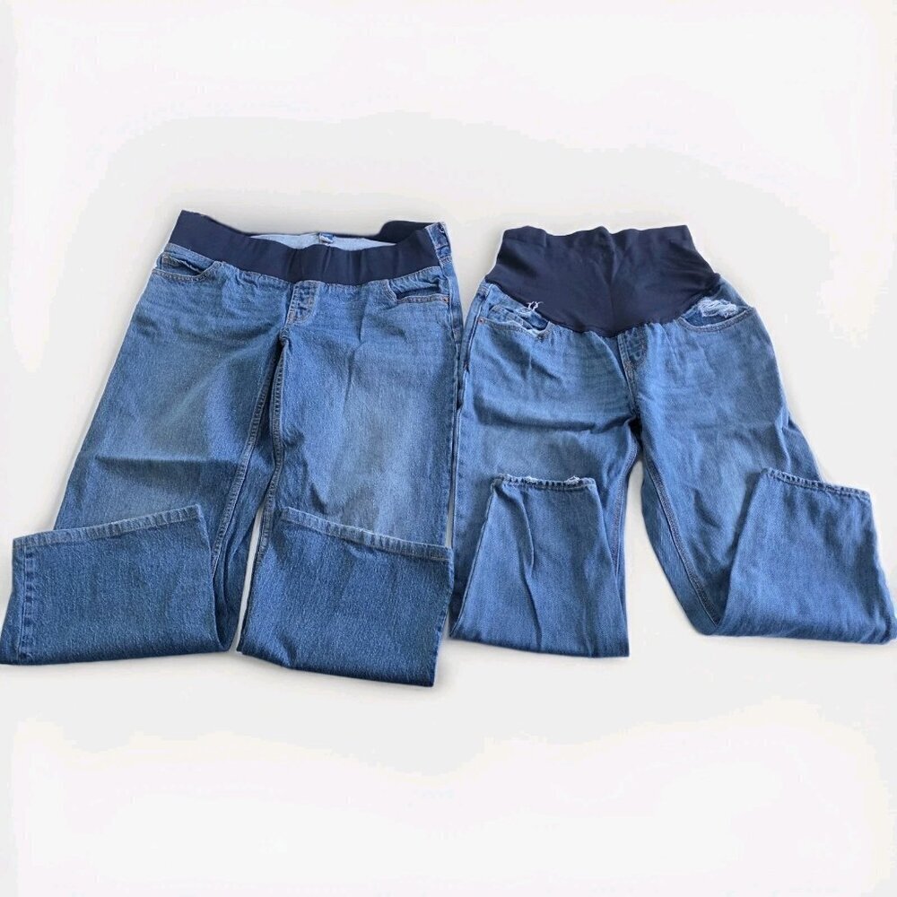 Old Navy Maternity Jean Women 10 / 10L Blue Taper High Rise Cropped Cotton Denim